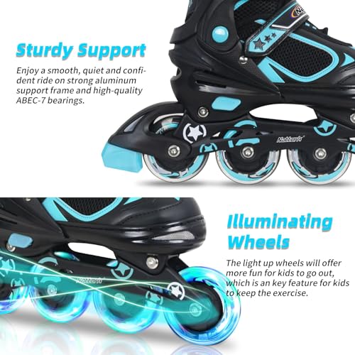 Image of Nattork Blade Roller for Boys Adjustable Inline Skates with Light Up Wheel for Kids Youth Childrens Outdoor & Indoor Ages 6-12 9 10 11 12 Beginners Teal