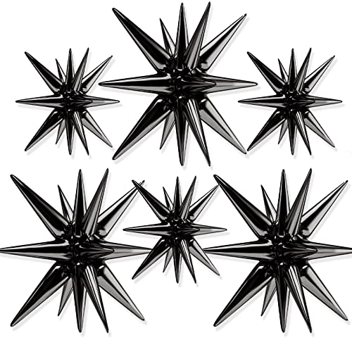 Image of PartyWoo Black Large Star Spike Foil Helium Mylar Balloons 6pcs