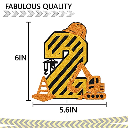Construction 2Nd Birthday Cake Topper For Kids Boy Girl Truck Excavator Forklift Dump Bulldozer Road Roller Engineering Themed Two Year Old Happy Birthday Party Supplies #TOP2