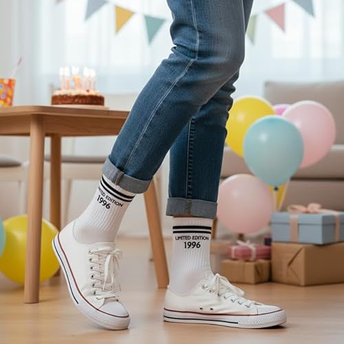 Kazunark Geburtstag Socken, Lustige Baumwollsocken Limited Edition,100% Baumwolle, Geschenk für Teenager, Männer & Frauen,2 Paar Limited Edition Socke 1996 (schwarz)