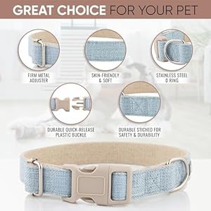Dog Collar – Heavy-Duty Dog Collar for Small Dogs, Medium and Large – Eco-Friendly Natural Fabric – Durable and Skin-Friendly – Soft Dog Collar for All Breeds (small, light blue)