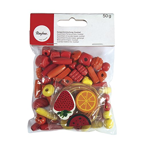 Rayher 1201534 Wooden Bead Mix: Cocktail, Individually Packed 50 g, Orange, Orange red - Image 2