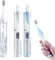 Escova de Dentes para Viagem, Escola, Trabalho com Recipiente de Pasta de Dente Embutido Portátil Maior Alcance para Limpeza Efetiva de Dentes e Gengivas Sensíveis com Cerdas Macias Prático