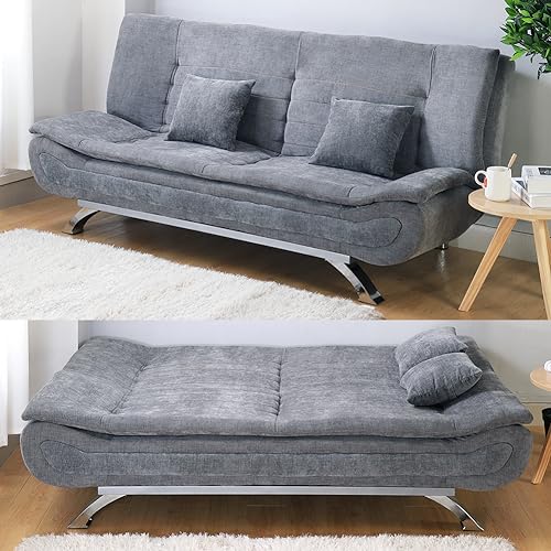 INMOZATA Linen Sofa Bed 3 Seater Sofa 188cm Bed Settee Click Clack Sofabed Convertible Sofa Couch with Chrome Legs and Two Pillows Support Leg for Living Room/Guest Room/Office (Grey) 7 INMOZATA Linen Sofa Bed 3 Seater Sofa 188cm Bed Settee Click Clack Sofabed Convertible Sofa Couch with Chrome Legs and Two Pillows Support Leg for Living Room/Guest Room/Office (Grey) - Image 7