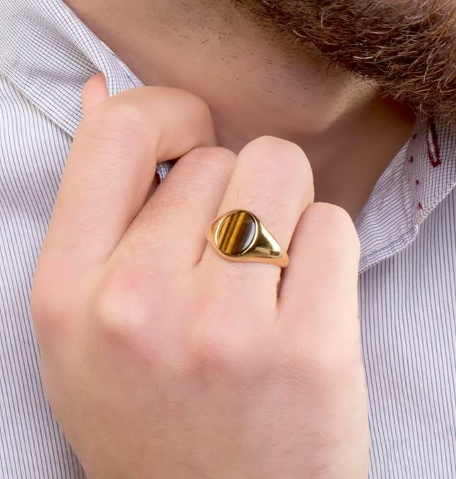 Miniatura 5 de DANELIAN Anillo ovalado de ojo de tigre, anillo plano dorado con ojo de tigre, Oro, Ojo de tigre