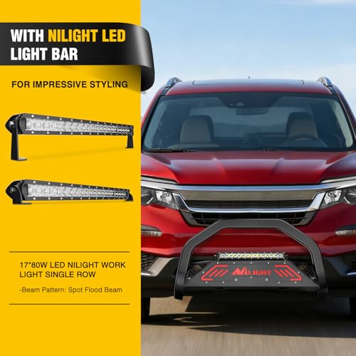 Image of Nilight Bull Bar with Light fits 2016-2022 Honda Pilot, 2017-2024 Ridgeline, 2018-2020 Odyssey, 2017-2022 Passport, 2014-2020 Acura MDX Front Bumper Grille Brush Guard w /Skid Plate Licence Plate Hole