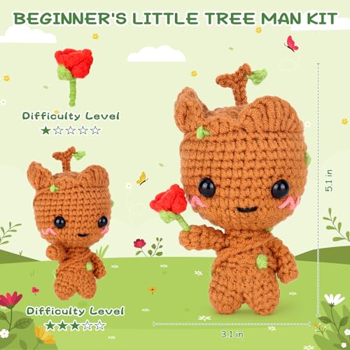 Image of Crochetta Crochet Kit for Beginners, Crochet Kits with Step-by-Step Video Tutorials, Learn to Crochet Animal Kit for Adults Kids, DIY Craft Knitting Supplies, Monkey Amigurumi Gift(40%+ Yarn)