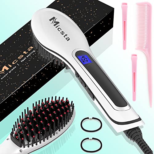 MICSTA Hair Straightener Brush, Anion Hot Comb Heated Straightener Hair Brush For Women, Ceramic Flat Iron Brushes for Thick Hair, Hot Comb Hair Tools for Straightener styling, LCD Temp Display