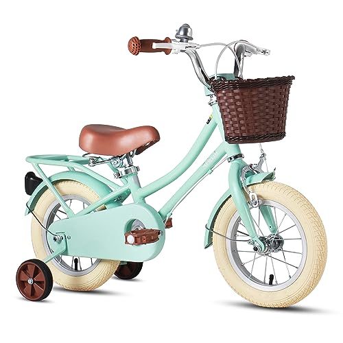 Image of JOYSTAR Girls Bike for 2-12 Years Old Toddlers and Kids, 12 inch 14 inch 16 inch 18 inch 20 inch Retro Style Kids Bike with Training Wheels, 18 20 Inch Children Bicycle with Kickstand
