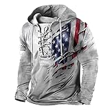 RTTUIOP Men's Long Sleeve Outdoor Military Tactical Retro Distressed American Flag Print LaceUp Pullover Hooded Sweatshirt