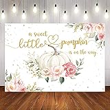 Avezano Autumn Pumpkin Backdrop for Girl Baby Shower Sprinkle Photo Background Fall Blush Pink and Gold Floral Baby Girl Party Decoration Banner (7x5ft)