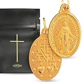 Viatheo Authentique Médaille Miraculeuse de la Vierge Marie Dorée – Bijou Religieux Catholique pour Femme & Homme – Pendentif Chrétien Doré Symbole de Foi – Idée Cadeau Baptême Communion