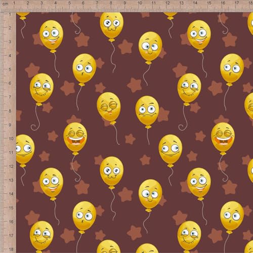 VmG-Store 1 m Cotton Fabric for Sewing 100% Cotton Sewing Fabric, No Sold by The Metre, Children's Fabric (Balloons Smile Bb023) - Image 2