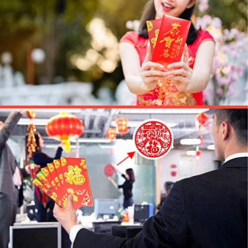 Chinese New Year Decorations 2024 Spring Festival Couplets Red Paper Chinese Decorations Fu Stickers Window Decorations Lunar New Year Decor 2024 Chinese Couplets Spring Decoration for Door and Window