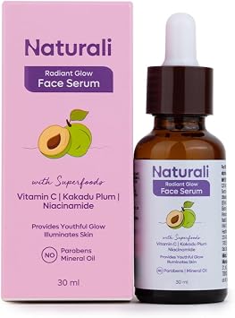 Naturali Radiant Glow Face Serum With Kakadu Plum, Vitamin C & Niacinamide Illuminates Skin Offers Youthful Glow Paraben & Mineral Oil Free 30ml Transparent