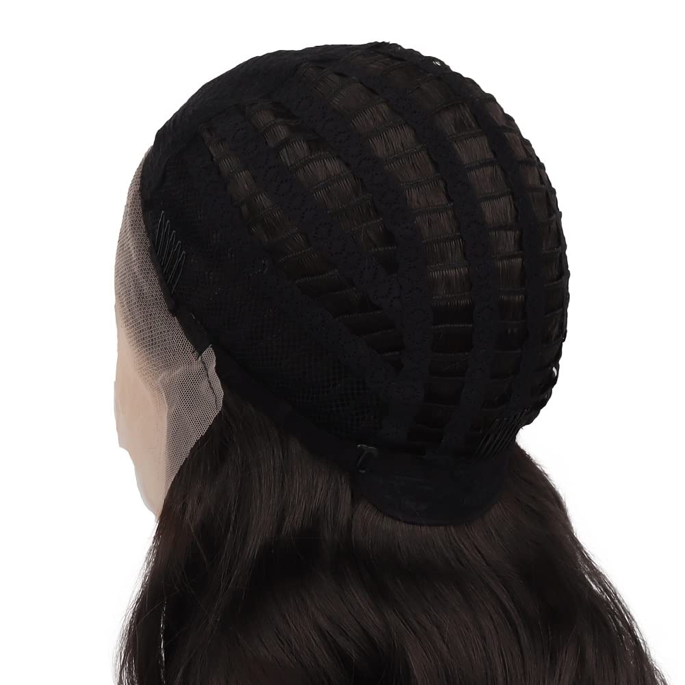 IMSTYLE Long Dark Brown Wavy Wigs Free Part Dark Brown Wig Natural Looking Synthetic Heat Resistant Fiber Wigs Hair for Women Daily Party Use 26 inches