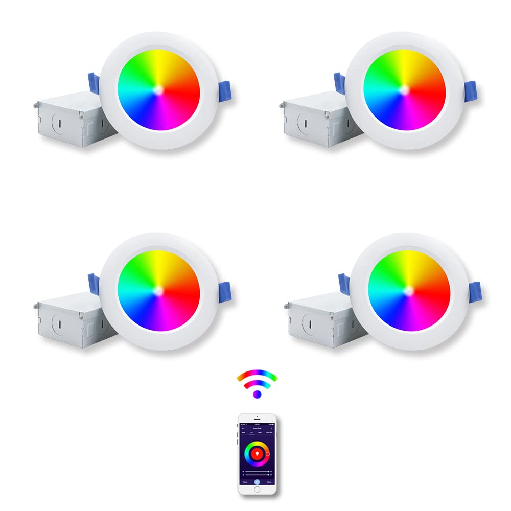 ANC4in 9W Smart Wifi Recessed Lighting, RGB Color Changing Recessed Lights,100-270V 50/60Hz,Compatible with Alexa/Google Assistant 4 Pack