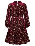 GRACE KARIN Vestido de Fiesta Dulce de Manga Larga para Niñas Princesa de Terciopelo para Boda Vestido Informal Vestido Midi con Cuello Redondo Vestido de Noche de Otoño Navidad Vino Tinto 6-7 Años