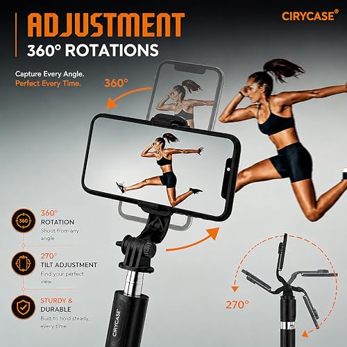 Image of CIRYCASE Selfie Stick Tripod, 170 cm Reinforced, Bluetooth, Multi-Functional, for iPhone and All Smartphones, Travel and Vlogging (Gripd 170 Cm with Light)