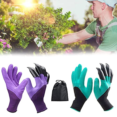 Garden Gloves with Claws 2 Pairs Claw Gardening Glove for Women Perfect for Digging Planting Weeding Seeding Gardening Breathable Claw Gloves (Purple and Light Green)