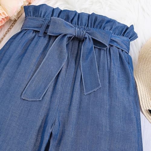 Image of Girls' 2 piece outfit Butterfly Off-shoulder spaghetti Trim Top and Pants set 7-13 Years