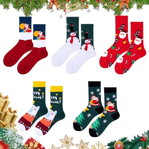 JWTRSVTY 5 PCS Calzini Natalizi, Graziosi Calze Natalizie Donna Uomo, Calendario Dell'Avvento Calze Di Natale, Calzini Natalizi Santa Fiocco Neve, Cotone Renne Socks Per Regalo Di Natale(Taglia 37-44)