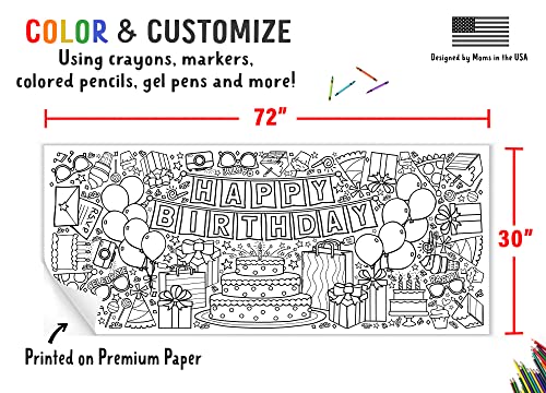 Tiny Expressions Giant Birthday Coloring Poster - 30 X 72 Inches Jumbo Paper Coloring Banner Or Table Cover For Kids Parties Or Events #TOP4