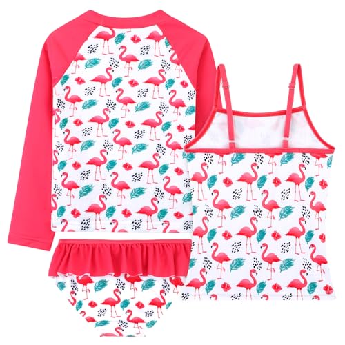 DAXIANG Girls Rash Guard Swimsuit Long Sleeve Swim Shirt 3 Piece Tankini Bathing Suit with Bottom for Kid Toddler 3-12 Years2