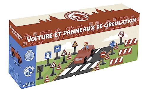 JEUJURA - 8274 - Voiture ET Panneaux DE Circulation - Développer Son Imagination, Son adresse et sa dextérité - À partir de 3 Ans