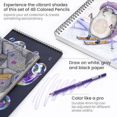 ARTEZA AKU World Lápis de cor, 48 lápis à base de cera em caixa de lata para adultos, edição limitad