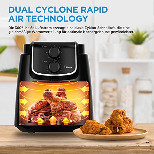 Midea MF-TN40D2 Airfryer XL, heteluchtfriteuse 4 liter, Dual Cyclone technologie, 90% minder vet, heteluchtfriteuse 1500 W, timer van 60 minuten, temperatuurregeling 200 °C, automatische - Afbeelding 3
