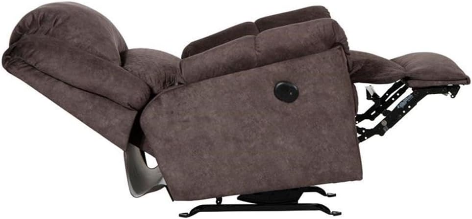 BOWERY HILL Power Rocker Recliner, Chocolate Brown 100% Polyester Fabric, Cool Gel Memory Foam Seat, USB Charging Port, Quilted Accents, Infinite Recline Positions, Durable Steel Frame, Living Room