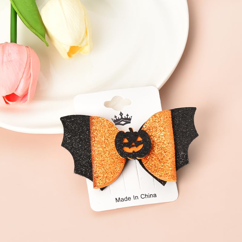 Miniatura 4 de Pinzas para el pelo de Halloween para niñas y mujeres, clip para el pelo de murciélago con purpurina negra y naranja, accesorios para el cabello de