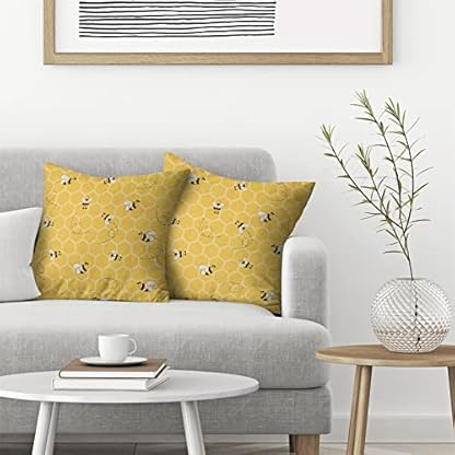 Gohdiwh Bienendekor-Kissenbezüge, Leinen, Bauernhaus, niedliche gelbe Biene, Kissenbezüge für Sofa, Couch, Outdoor-Dekoration, 40,6 x 40,6 cm, 2 Stück – Bild 4