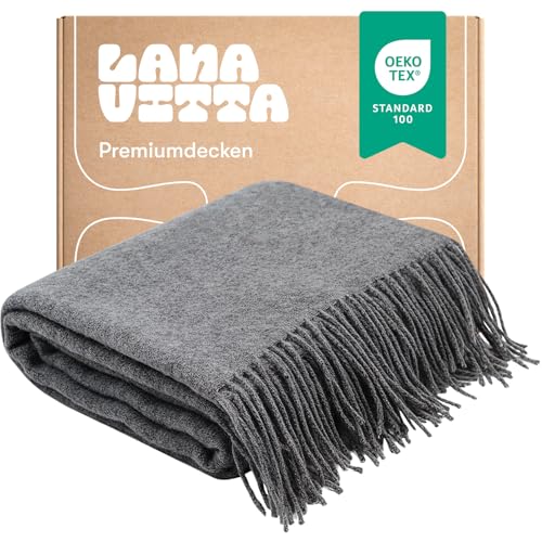 Lanavitta – Wolldecke „Melange“ – Tagesdecke und Bettüberwurf – 100 prozent Neuseeland-Wolle, Warmer Sofa-Plaid – Grau – 140x200 cm