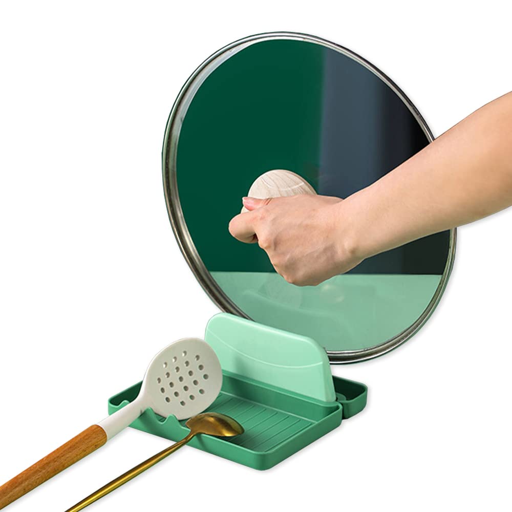 STARRY G Cooking Spoon Rest with Lid Holder, Kitchen Utensil Rest with Drip Pad, Heat-Resistant Pot Cover Holder Stand