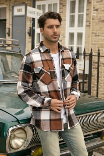 Image of Cromoncent Mens Boys Thick Flannel Shirt Long Sleeve Shirt Jacket Casual Button Down Multi Pockets Shacket