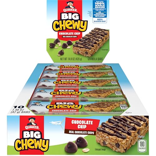 Quaker Big Chewy Granola Bars, 60% Larger, Chocolate Chip, (10 Count) - image 1