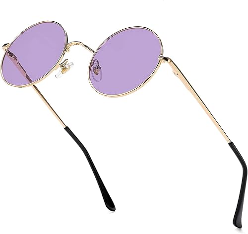 EYLRIM Lentes circulares de lentes rojas, gafas de sol polarizadas redondas pequeñas para mujeres y hombres, estilo hippie retro, gafas de sol