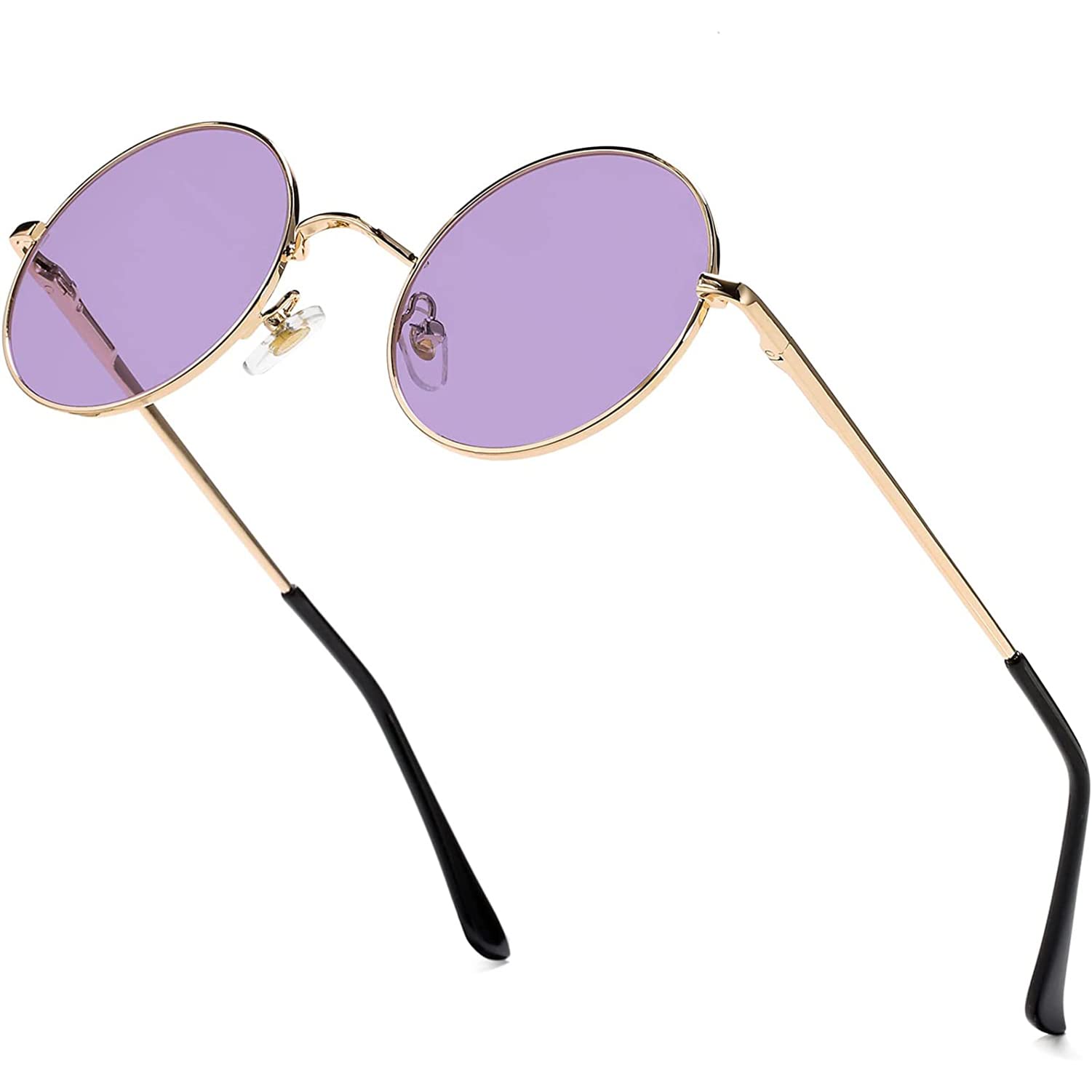 EYLRIM Red Lens Circle Glasses Small Round Polarized Sunglasses for Women Men Retro Hippie Style Circle Sun Glasses(Gold/Ocean purple)