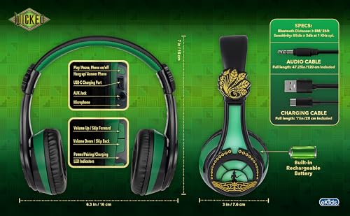 Image of Wicked Elphaba Bluetooth Headphones for Kids, Wireless Headphones for School, Home, or Travel (Wicked Elphaba)