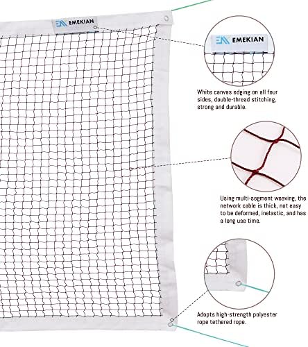 EMEKIAN Badminton Net for Outdoor Indoor Sports, 20 Ft X 2.5 Ft Portable Classic Badminton Replacement Net with Steel Cable Ropes (Without Poles)