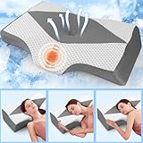 Hypuno Orthopädisches Memory Foam Kopfkissen Nackenstützkissen Gegen Nacken-& Schulterschmerzen mit 2 Höhen & Waschbarem Bezug, Grau–Ergonomisches Schlaf-& Komfortkissen für Seiten- & Rückenschläfer
