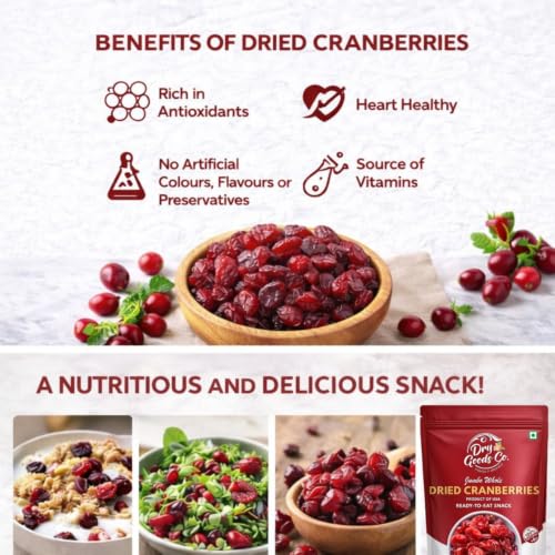Image of Dry Goods Co. Premium Dried Cranberries 1kg | Soft & Chewy Sweetened Cranberries | Ideal for Snacking, Baking, Salads, Trail Mix, Yogurt & Smoothies