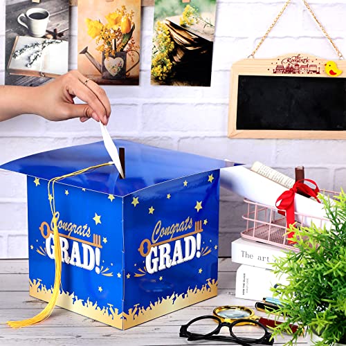 Image of Outus 2026 Grad Card Box with Tassel Congrats Graduation Cap Card Holder for Graduation Gift Box Party Supplies(Blue,Stylish)