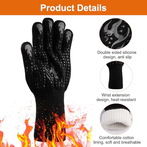 Universal XL Grill Handschuhe, Hitzebeständig 500 ° F (260 ° C) BBQ Gloves, mit Silikon Anti-Rutsch Kochhandschuhe, Kann Auf Beiden Seiten Verwendet Werden zum Backen, Grillen, Kochen Verwendet