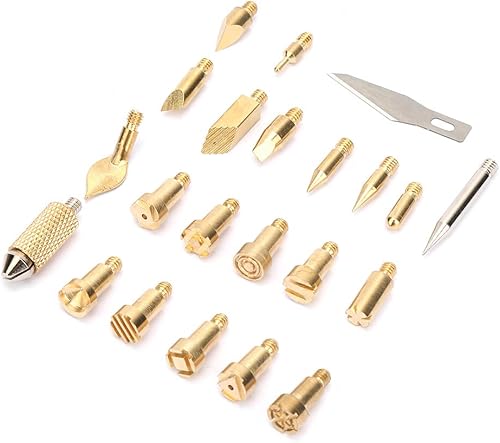 Miniatura 7 de Punta de pluma de soldador, 22 puntas de latón para soldar, punta de pluma de combustión de madera, herramienta de soldadura pirográfica de 60 W,