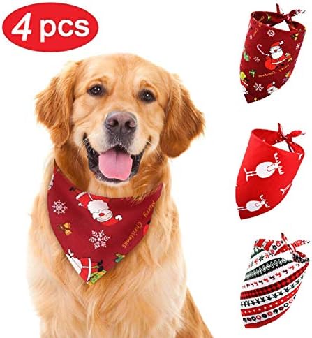Raddile Christmas Dog Bandanas-4Pack Christmas Dog Collar Scarf Accessories Plaid Dog Holidays Bandana for Large Medium Small Dog Cat Pet