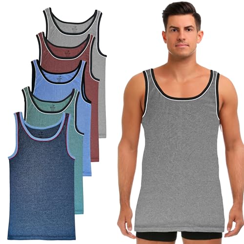 SGS Pack de 5 Elegantes Camisetas de Tirantes y Chalecos para Hombre Extra Largo +12 cm - Camiseta Tirantes Hombre, Camiseta Sin Mangas para Hombres