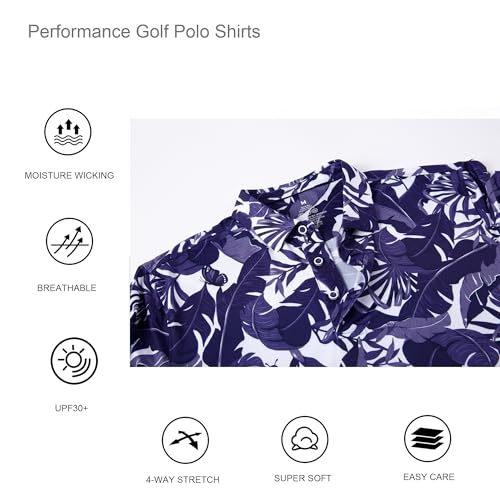 Alex Vando Mens Hawaiian Golf Shirt Moisture Wicking Digital Print Golf Shirts for Men